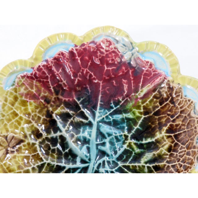 Ceramic Antique American Victorian Majolica Leaf Motif Serving Dish For Sale - Image 7 of 13