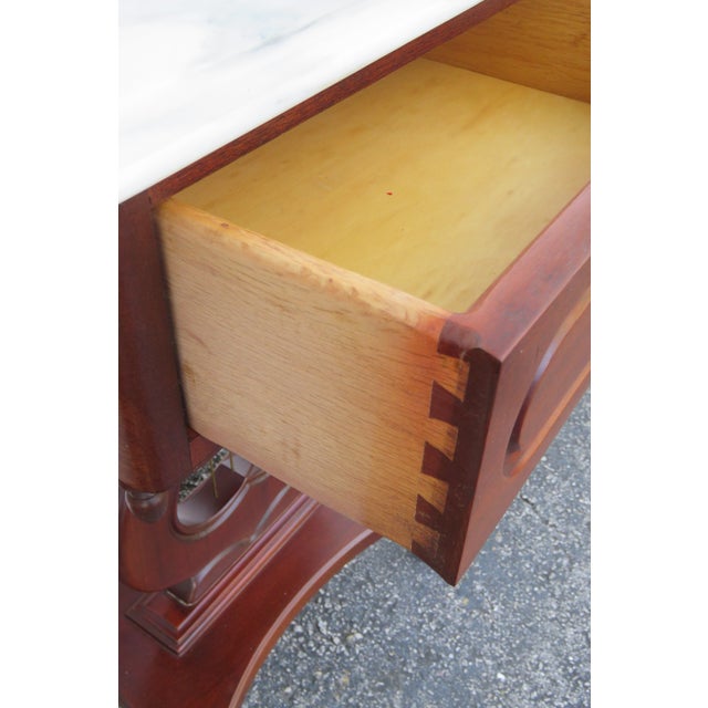 Mid 20th Century Mid 20th Century Victorian Style Marble Top Harp Design Side End Tables Nightstands a Pair For Sale - Image 5 of 18