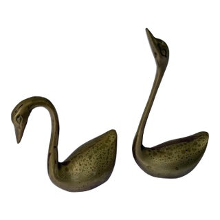 Vintage Art Deco Brass Swan Sculptures For Sale