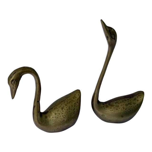 Vintage Art Deco Brass Swan Sculptures For Sale