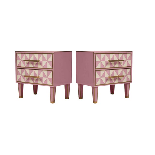 Italian Nightstands in Pink and White Murano Glass with Brass from Justfurnituress SRL, Set of 2 For Sale - Image 4 of 6