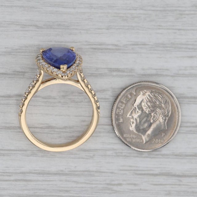 5.34ctw Pear Tanzanite Diamond Halo Ring 14k Gold Size 6.5 Teardrop Engagement For Sale - Image 4 of 9