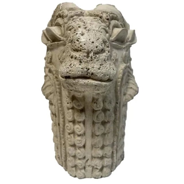 A handsome mid-century style cast-stone Ram's head bust or statue made with great attention to artistic detail. It's...