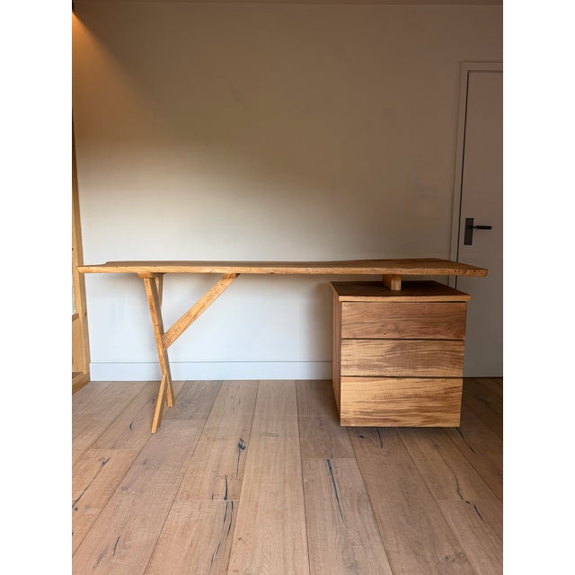Bespoke Solid Oak Live Edge Desk with drawer unit. Nakashima style. The drawer unit has three drawers and the unit and...