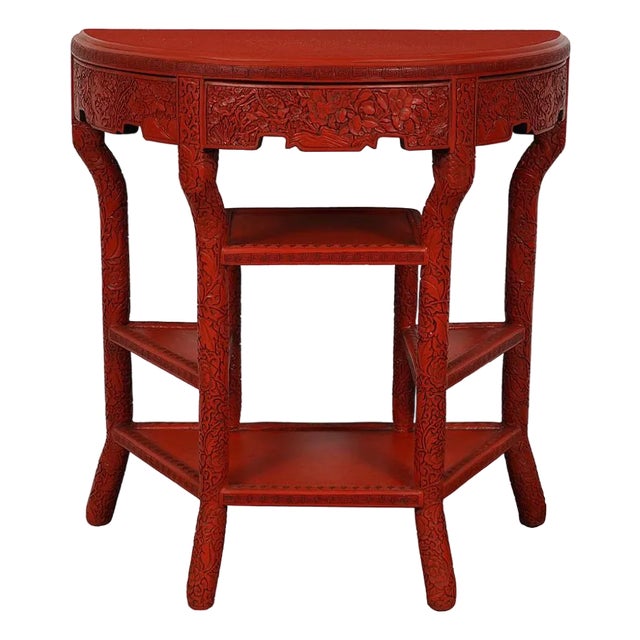 Antique Chinese Qing Cinnabar Lacquer Carved Console Table For Sale