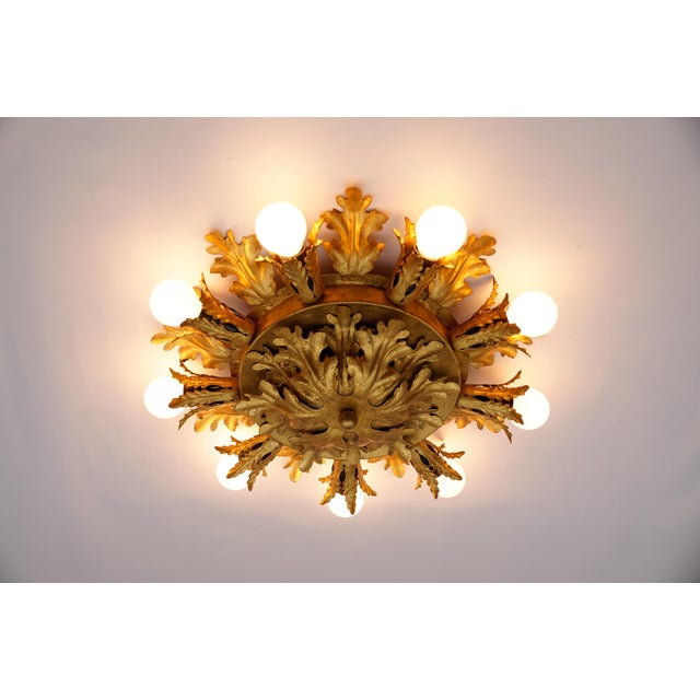 Gold Large Vintage Florentine Leaf Ceiling Lamp by Banci Firenze, 1960s For Sale - Image 8 of 9