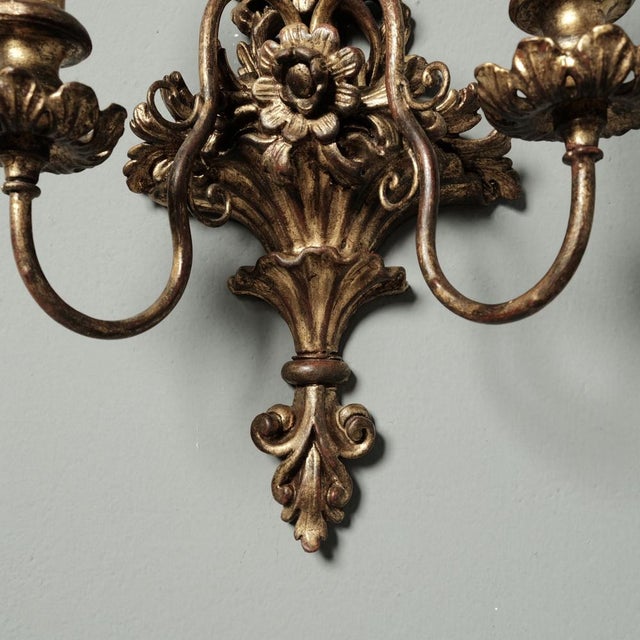 Baroque Sconces in Gilded Wood, 1960s, Set of 2 For Sale - Image 9 of 18