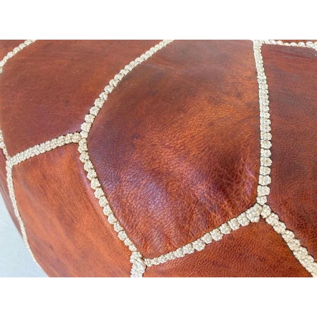 Moroccan Handcrafted Leather Brown Ottoman For Sale - Image 11 of 12