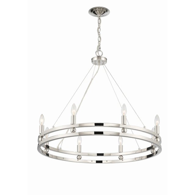 Modern Ashland 8-Light Statement Round Nickel Chandelier For Sale - Image 3 of 9