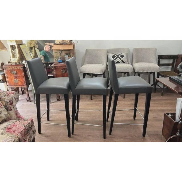 Modern Set of 3 Modern Charcoal Gray Upholstered Counter Stools For Sale - Image 3 of 5