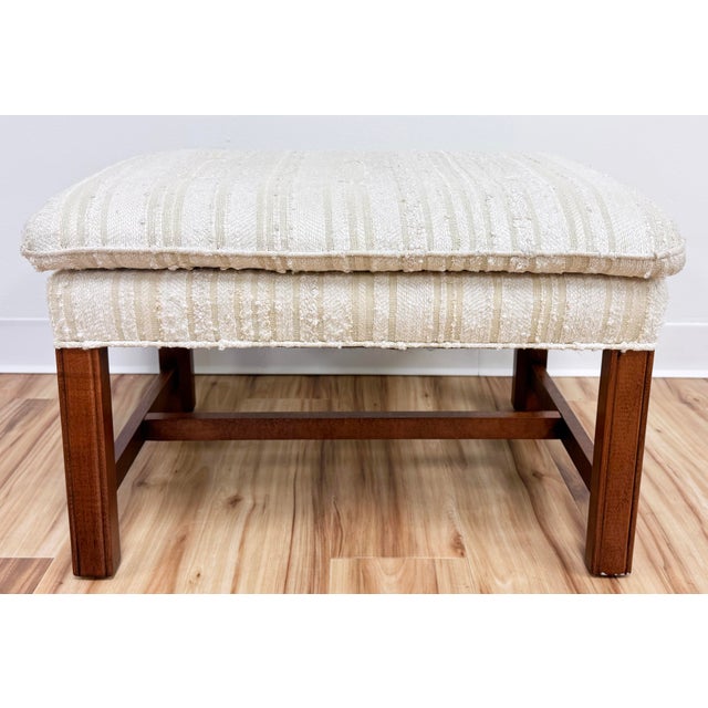 Postmodern Vintage Pillow Top Tufted Tweed Upholstered Wood Bench For Sale - Image 3 of 11