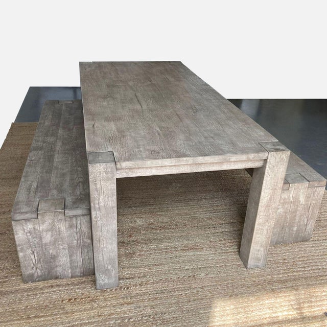 Restoration Hardware Restoration Hardware Reclaimed Oak Parsons Dining Table and Benches For Sale - Image 4 of 4