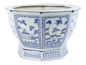 Blue and White Village Scene Planter, Midsize