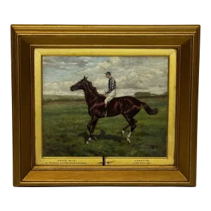 Historic Victorian Oil Painting Race Horse Victor Wild Jockey Mornington Cannon Up Kempton Park