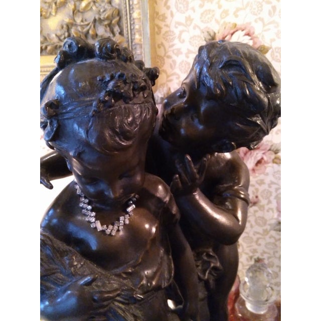 Auguste Moreau Antique Quality Patinated Solid Bronze Sculpture Statue Figures of Children the Secret Signed Auguste Moreau For Sale - Image 4 of 15
