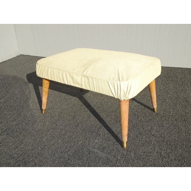 White Vintage Mid Century Modern Cream White Ottoman W Peg Legs For Sale - Image 8 of 12
