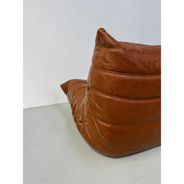French Togo Lounge Chair in Dark Cognac Leather by Michel Ducaroy for Ligne Roset For Sale - Image 9 of 13