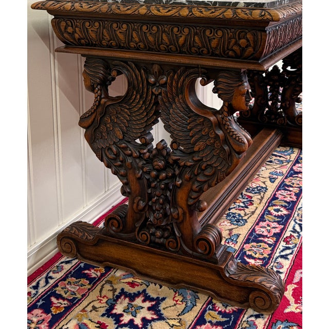 Antique French Coffee Table Bench Window Seat Marble Top Oak Renaissance Revival For Sale - Image 13 of 18