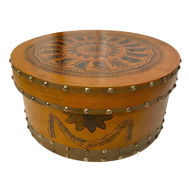 Vintage Round Wood Hand-Painted Pantry Box Storage Container With Lid For Sale - Image 4 of 9