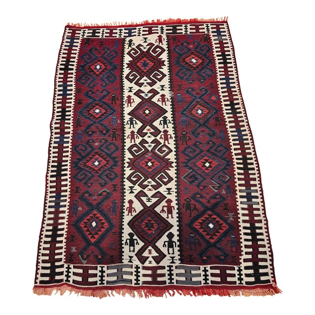 Vintage Handwoven South American Rug With Deity Figures, Peru, 1950s For Sale