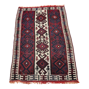 Vintage Handwoven South American Rug With Deity Figures, Peru, 1950s