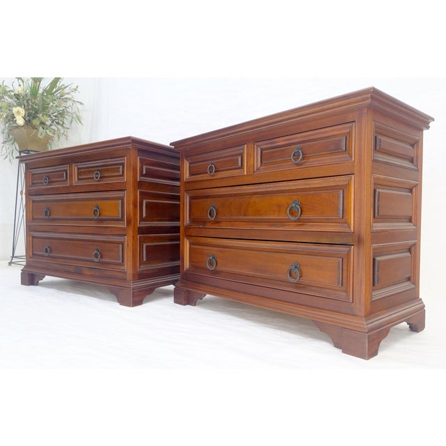 Drexel Pair of Solid Mahogany Raised Panel Heavy Built 4 Drawer Bachelor Chests Dresser For Sale - Image 4 of 18