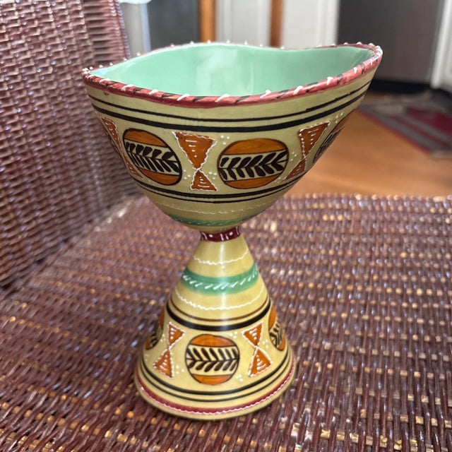 Mid Century Modern Volpi Deruta Italian Pottery Vase/chalice. This vase is by Serafino Volpi an artist for Deruta Pottery....