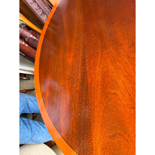 Stickley Georgian Style Inlaid Mahogany Pedestal Base Dining Table or Center Table For Sale - Image 11 of 18