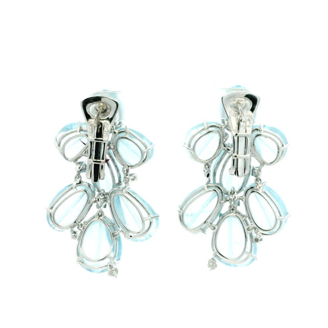 Italian Aquamarine and Diamond Chandelier Earrings in 18k White Gold, Circa 1990, Pair For Sale - Image 9 of 13