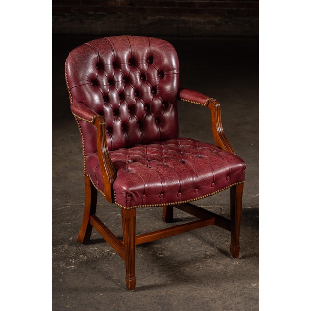 Burgundy Late 20th Century Pair of Tufted Leather Round-Back Dining Chairs in Burgundy For Sale - Image 8 of 12
