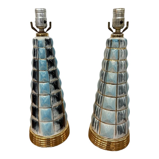 Pair Vintage MCM Ceramic Lamps Mid Century Modern Lighting Atomic Era 1950s For Sale