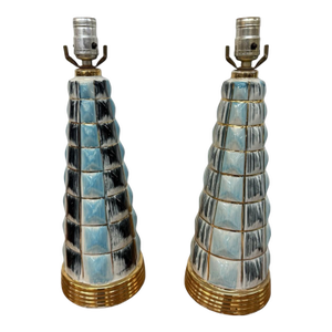 Pair Vintage MCM Ceramic Lamps Mid Century Modern Lighting Atomic Era 1950s