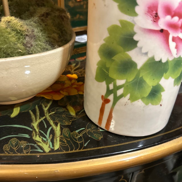 1970s Vintage Asian Style White Ceramic Skinny Vase With Floral Accents For Sale - Image 5 of 8