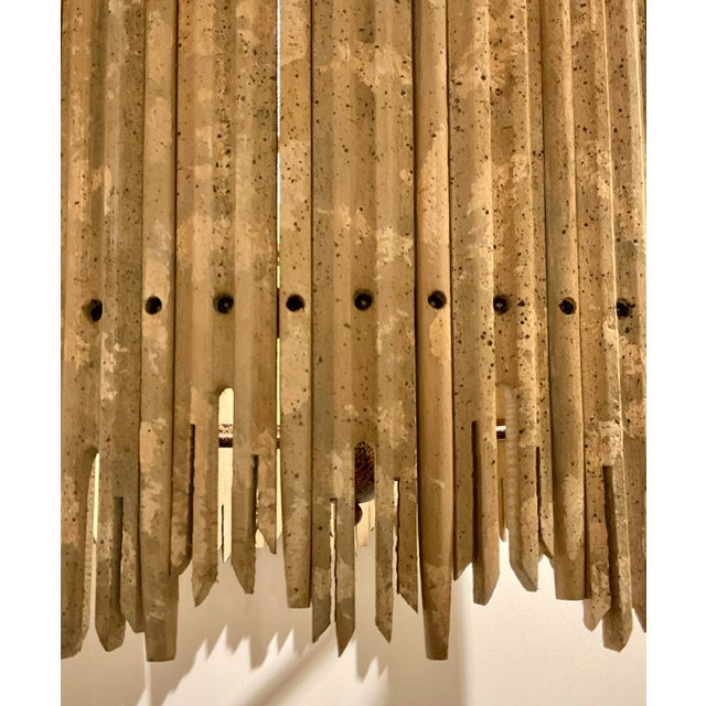 Stylish Chelsea House Organic Modern Lipton Chandelier, distressed wood with bronze rivet accents, showroom floor sample