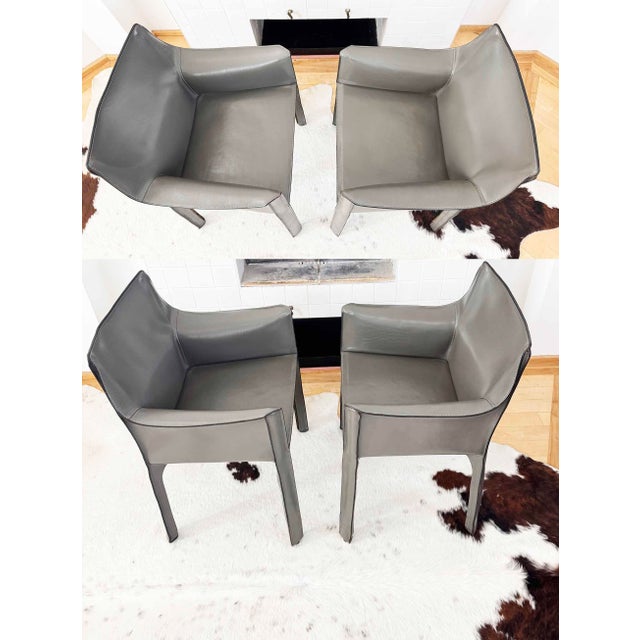 1980s 1980s Pair of Two 70s Cassina Cab 413 Armchairs Mario Bellini Elephant Grey / Gray For Sale - Image 5 of 11