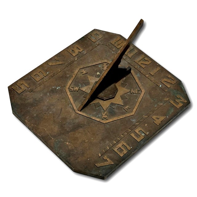 Unusual & Very Good Quality Art Deco Antique American Solid Cast Bronze Garden Sundial - Circa Early 20th Century For Sale - Image 9 of 18