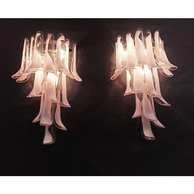 Vintage Italian Murano Wall Lights with Pink and Lattimo Glass Petals, 1990, Set of 2 For Sale - Image 6 of 15