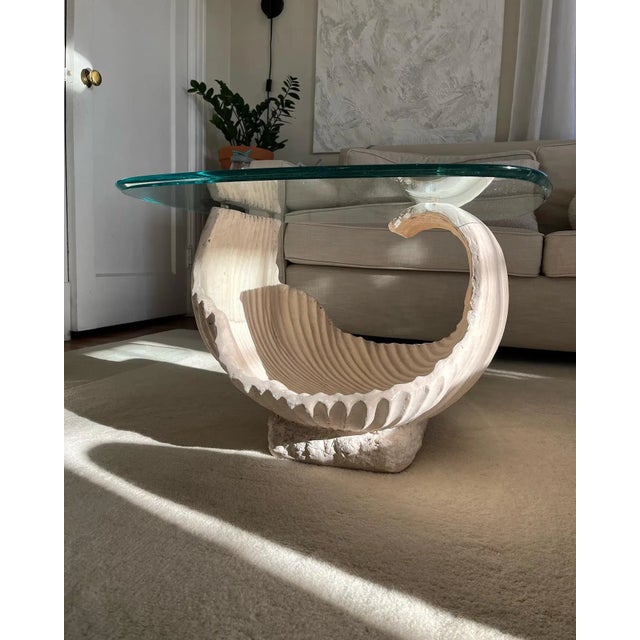 1980s 1980s Postmodern Hand Sculpted Plaster Shell Table For Sale - Image 5 of 7
