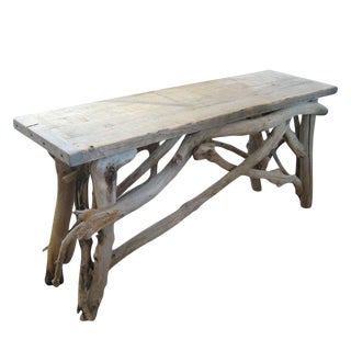 Custom Size Folk Art Bleached Driftwood Console Table For Sale