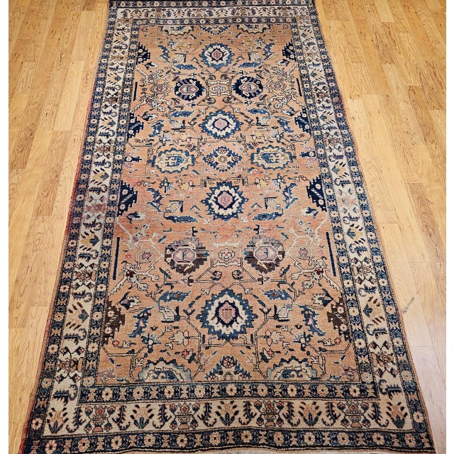 Vintage Persian Malayer Gallery Rug, Hand-Knotted Wool, Geometric Pattern, 5x10, Tan & Blue For Sale - Image 14 of 18