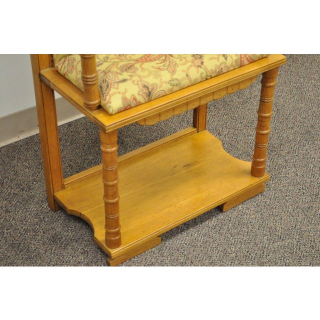 71" Antique Victorian Narrow Golden Oak Hall Tree Entry Bench Seat Coat