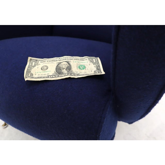 New Navy Blue Upholstery Italian Mid-Century Modern Lounge Chair on Brass Legs For Sale - Image 11 of 12