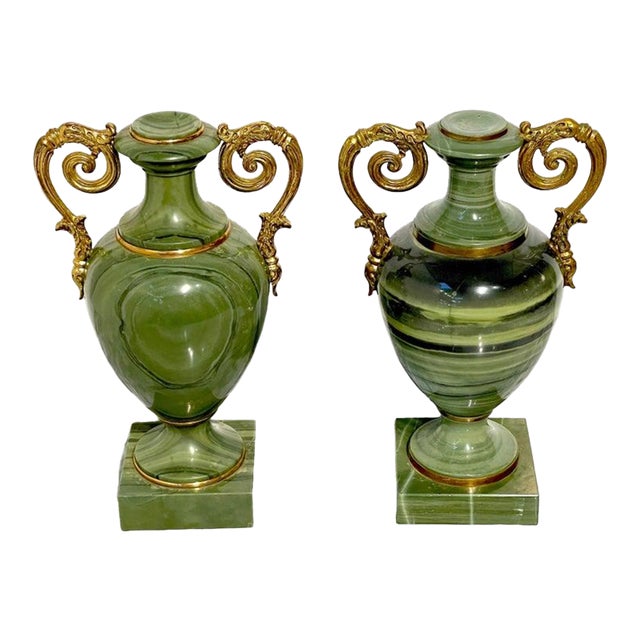 19th Century Russian Neoclassical Unique Specimen Green Quartz Ormolu Mounted Vases - a Pair For Sale