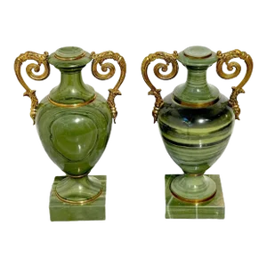 19th Century Russian Neoclassical Unique Specimen Green Quartz Ormolu Mounted Vases - a Pair