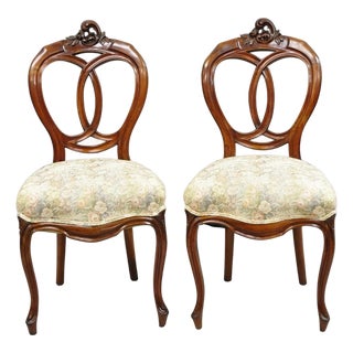 Antique Victorian Mahogany Pretzel Balloon Back Parlor Side Chairs - A Pair For Sale