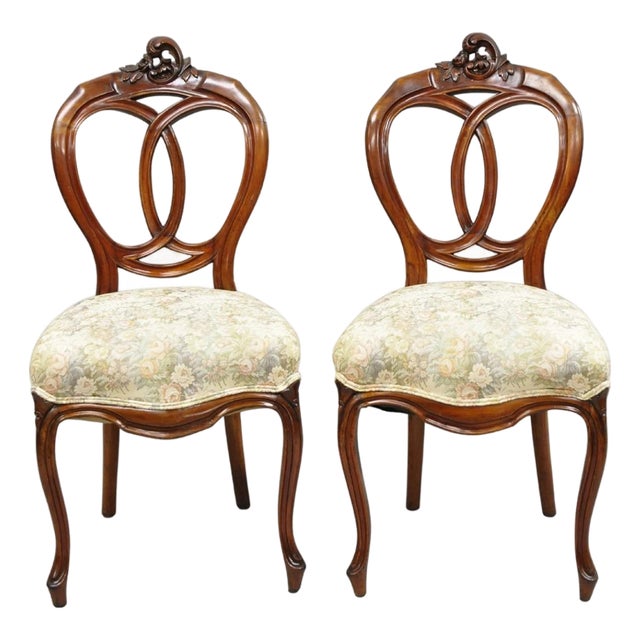 Antique Victorian Mahogany Pretzel Balloon Back Parlor Side Chairs - A Pair For Sale