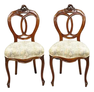 Antique Victorian Mahogany Pretzel Balloon Back Parlor Side Chairs - A Pair