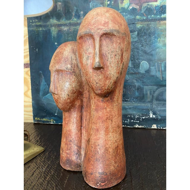 Ceramic Bust in Terra Cotta of Two Figures (After Modigliani) For Sale - Image 7 of 18