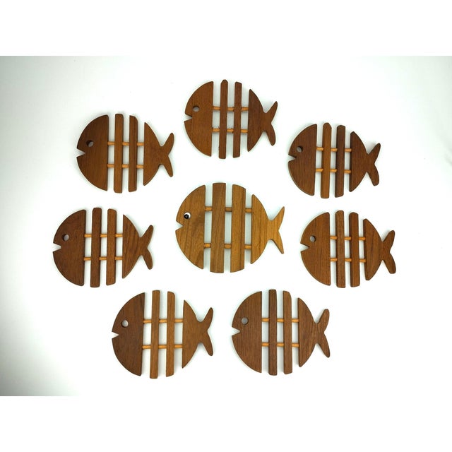 Mid-Century Modern Fish-Shaped Coasters in Teak, 1960s, Set of 8 For Sale - Image 10 of 10