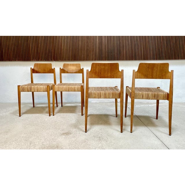 Egon Eiermann German Beech and Wicker SE 119 Dining Chairs by Egon Eiermann for Wilde + Spieth, 1950s, Set of 4 For Sale - Image 4 of 18